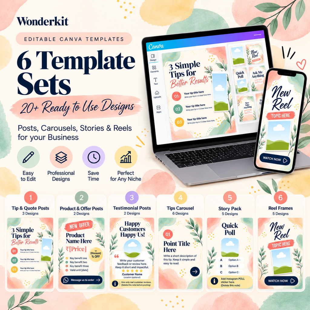 Wonderkit Post Kit: 6 Editable Canva Template Sets
